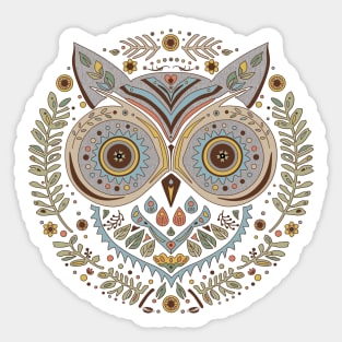 Graphic Scandinavian Owl and Leaves Sticker